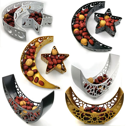 Crescent Moon Srar Eid Ramadan Party Food Serving Tableware Holder Decor Ornament Dessert Pastry Tray Display cake stand