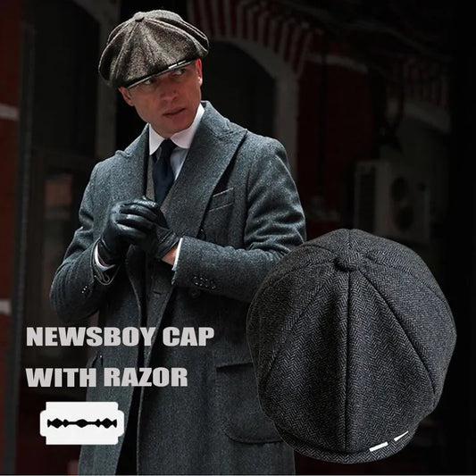 Vintage Men's Newsboy Cap With Blades Peaky Blinders Women Men Berets Classic Woolen Octagonal Caps Casual Gatsby Flat Hat