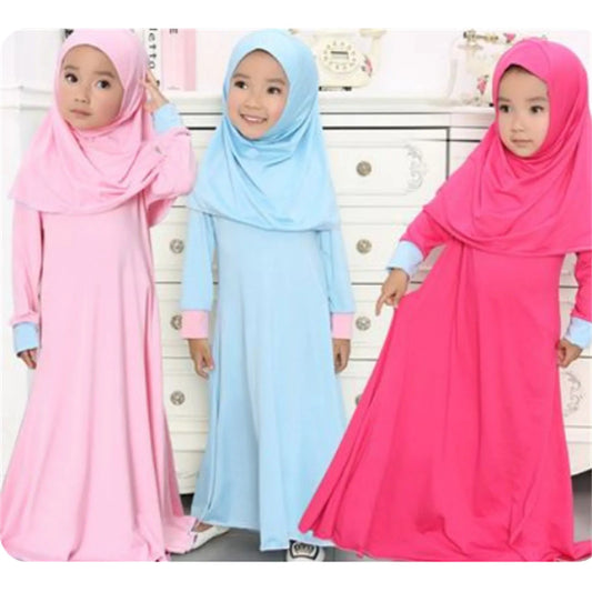 Muslim Islamic Girls' Ramadan Abaya With Hijab Full Length Robe Burka Maxi Little Kid Toddler Baby Girl Dresses 1 to 14 Years