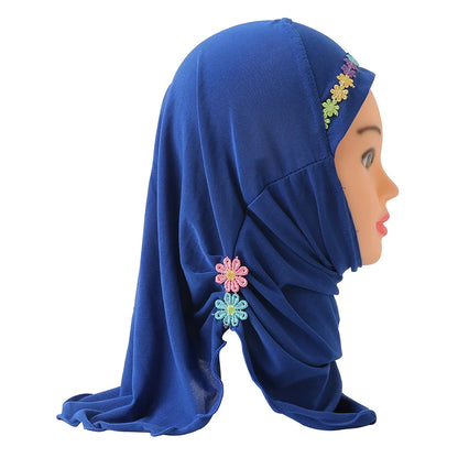 Children's Hat Little Girl Handmade Flower Hat Malay Gauze Headscarf Islamic Muhammad Prayer Hat 2 To 6 Years Old