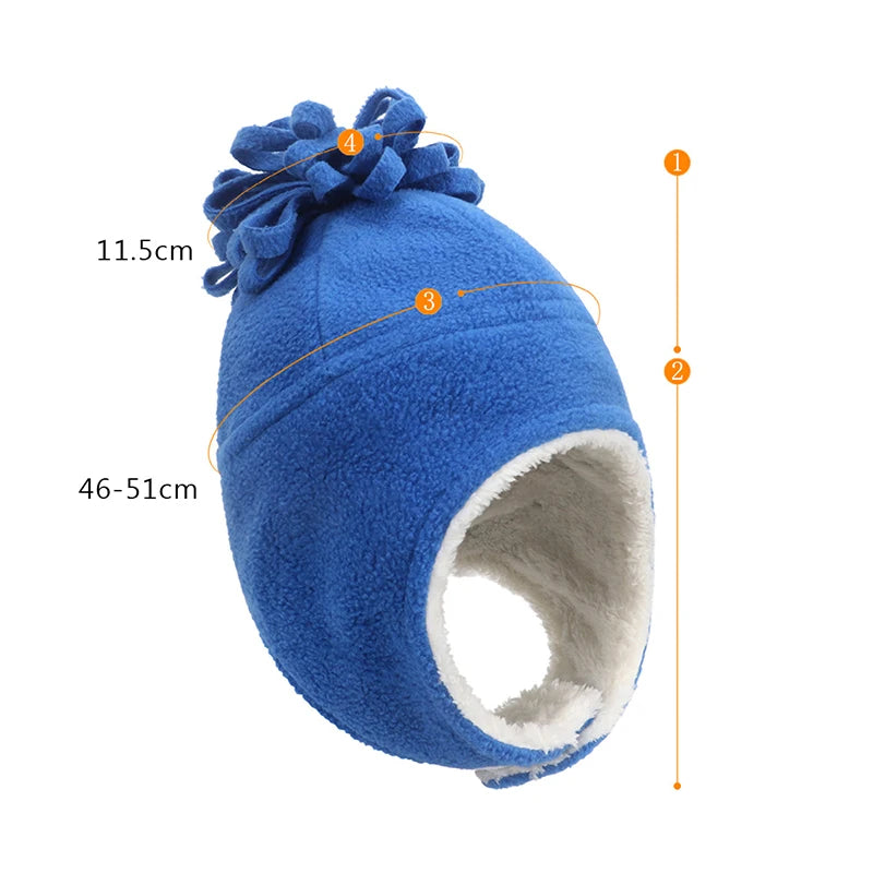 Cute Flower Baby Hat Earflap Cap 1-4Y Winter Autumn Polar Fleece Thick Boys Girls Hats Solid Toddler Windproof Warm Hats Kids