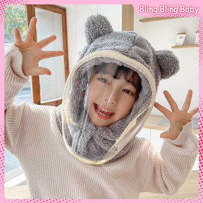 All-In-One Hat Face Masks Withstand Wind Winter Thicken Bears Multifunction Parent-Child Cap