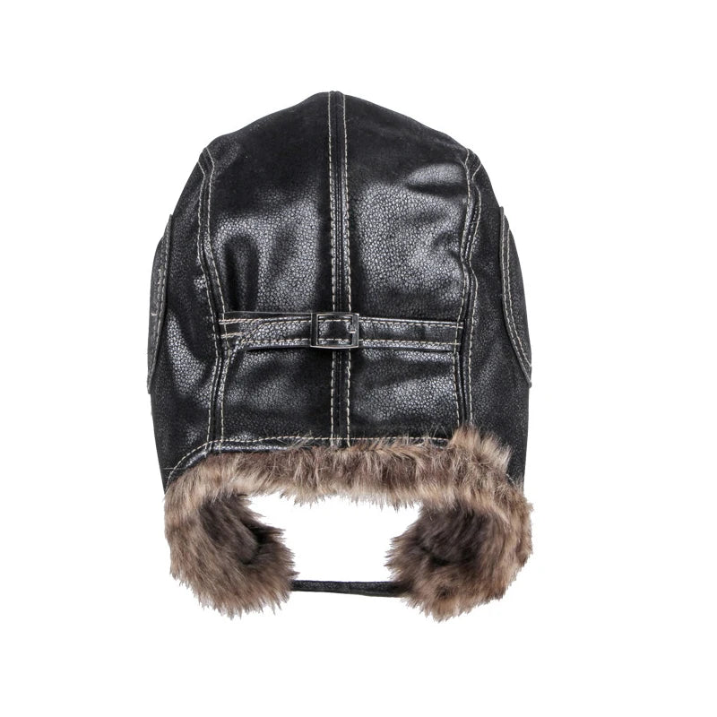 Warm Winter Hats Men's Women's Pilot Bomber Trapper Hat Leather Snow Cap Ear Protection Russian Hat