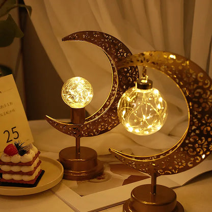 Gold Ramadan Moon Led Lamp Decoration for Home Metal Ramadan Kareem Light Decoration Eid Mubarak Muslim Eid Al Adha Gift