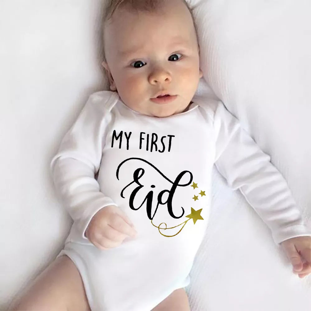 My First Eid Newborn Baby Long Sleeve Romper Fashion Casual Infant Clothes Eid Mubarak Outfit Clothes Islamic Holiday Best Gifts