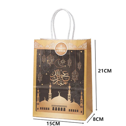 2/5Pcs Eid Mubarak Kraft Paper Gift Bag Ramadan Decoration 2024 Aid Mubarak Eid Al Adha Muslim Islamic Festival Event Decoration