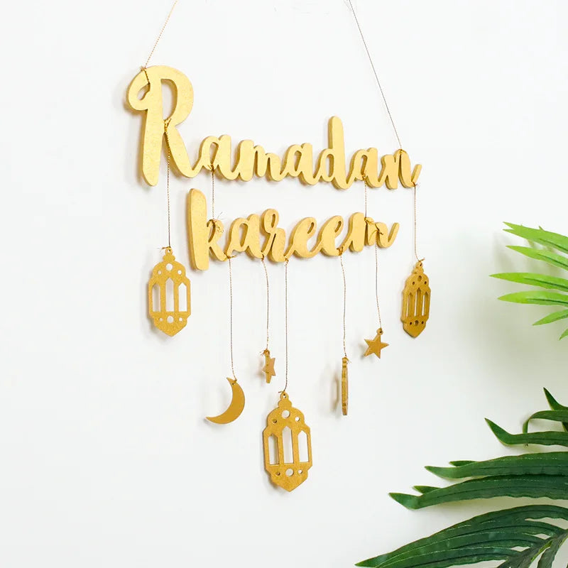 Eid Mubarak Ramadan Decor Wooden Pendant Ramadan Kareen Wood Craft For Home Door Hanging Decor DIY Islamic Party Supplies