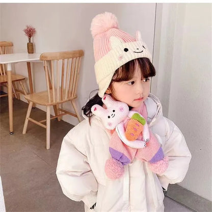 2PCS Set Baby Hat Scarf Winter Warm Thick Knitted Cap