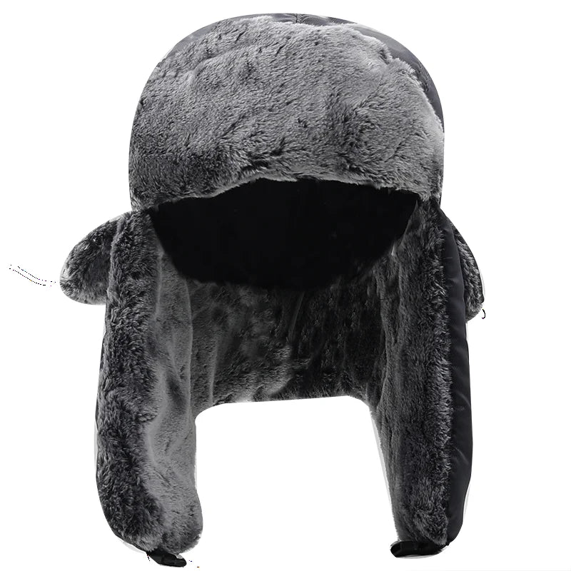 Unisex Men Women Russian Hat Trapper Bomber Warm Trooper Ear Flaps Winter Ski Hat Solid Fluffy Faux Fur Cap Headwear Bonnet