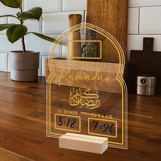 Reusable Acrylic Ramadan Calendar Board Wooden Base Countdown Gifts With Pen