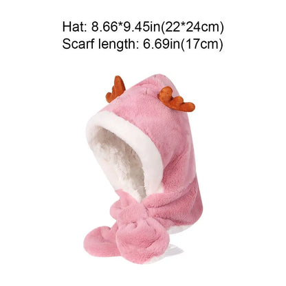 Cartoon Baby Hat With Scarf Earflap Hood Scarves Ear Neck Caps