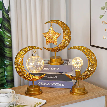 Gold Ramadan Moon Led Lamp Decoration for Home Metal Ramadan Kareem Light Decoration Eid Mubarak Muslim Eid Al Adha Gift