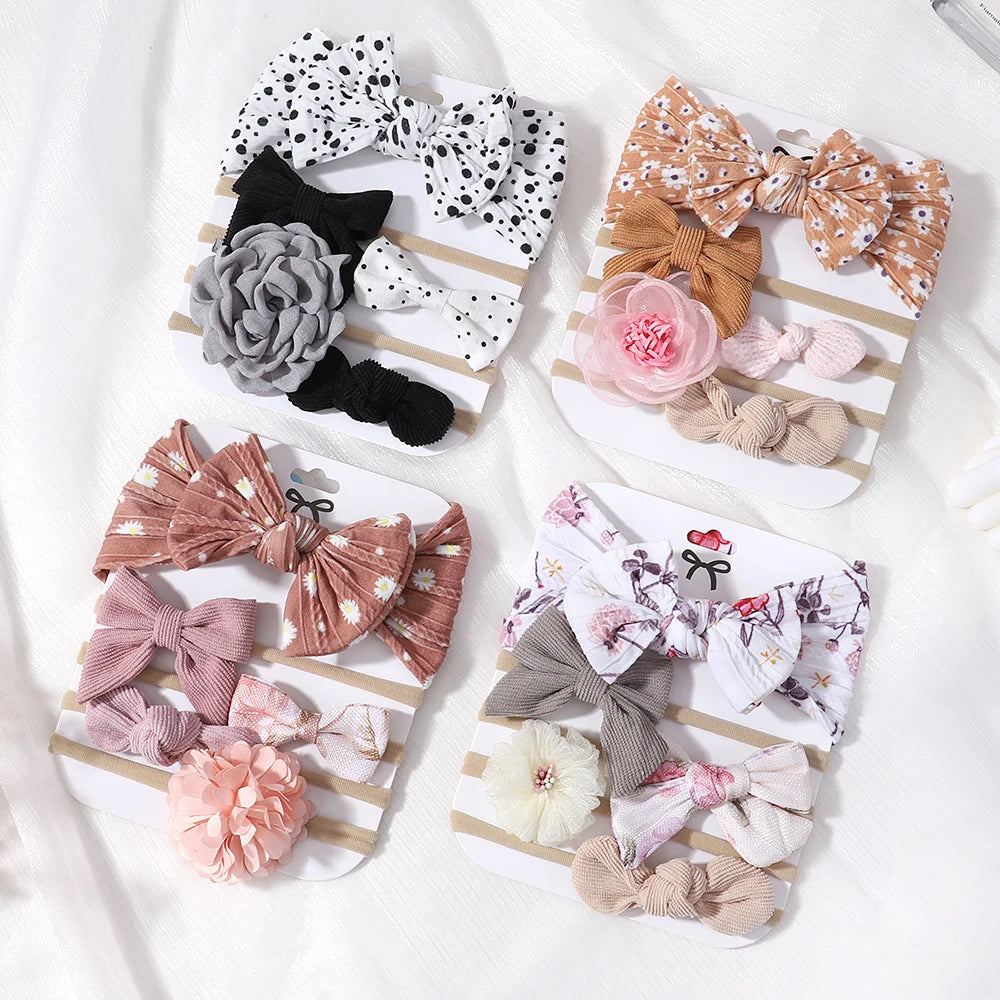 5Pcs/Set Baby Bows Lace Flower Headband