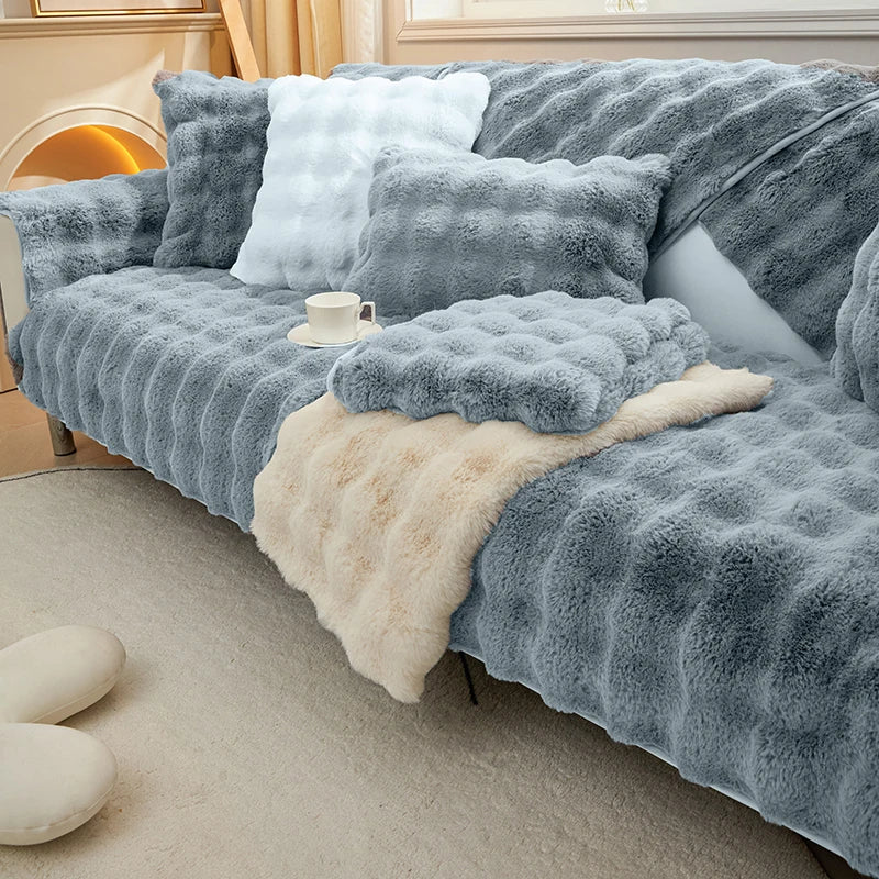 Thicken Sofa Covers Rabbit Plush Sofa Towels Non-slip Couch Slipcover Soild Color Universal Sofa Mat For Living Room Modern Home