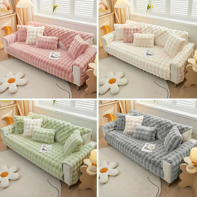 Thicken Sofa Covers Rabbit Plush Sofa Towels Non-slip Couch Slipcover Soild Color Universal Sofa Mat For Living Room Modern Home