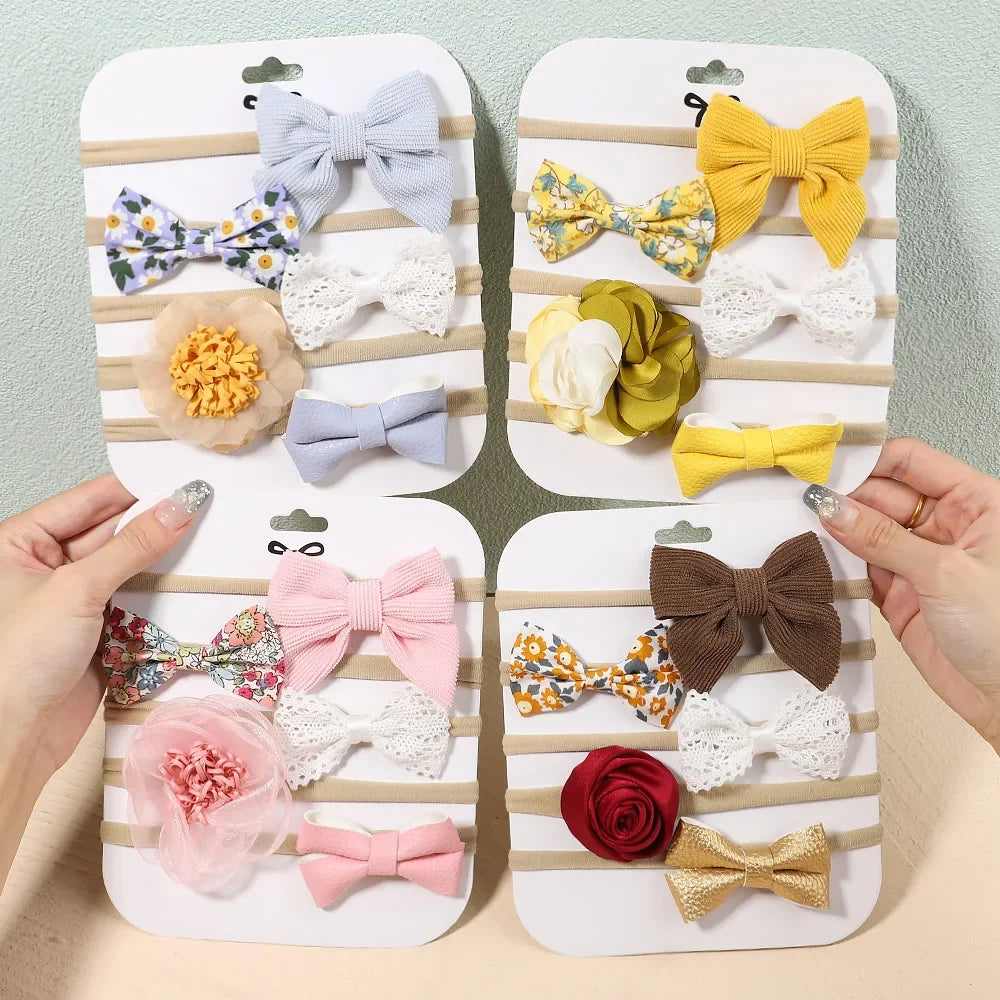 5Pcs/Set Baby Bows Lace Flower Headband