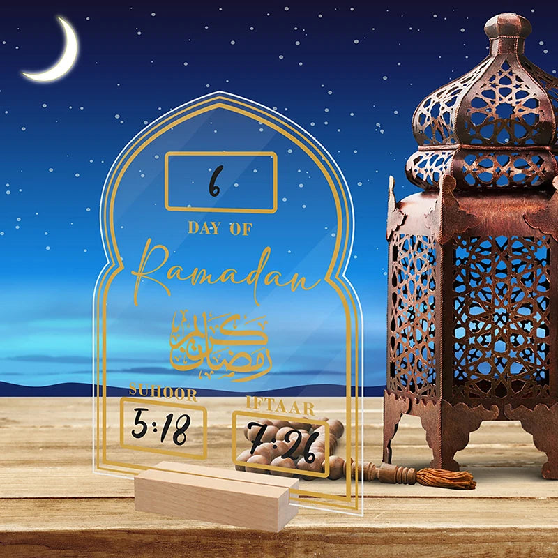 Reusable Acrylic Ramadan Calendar Board Wooden Base Countdown Gifts With Pen