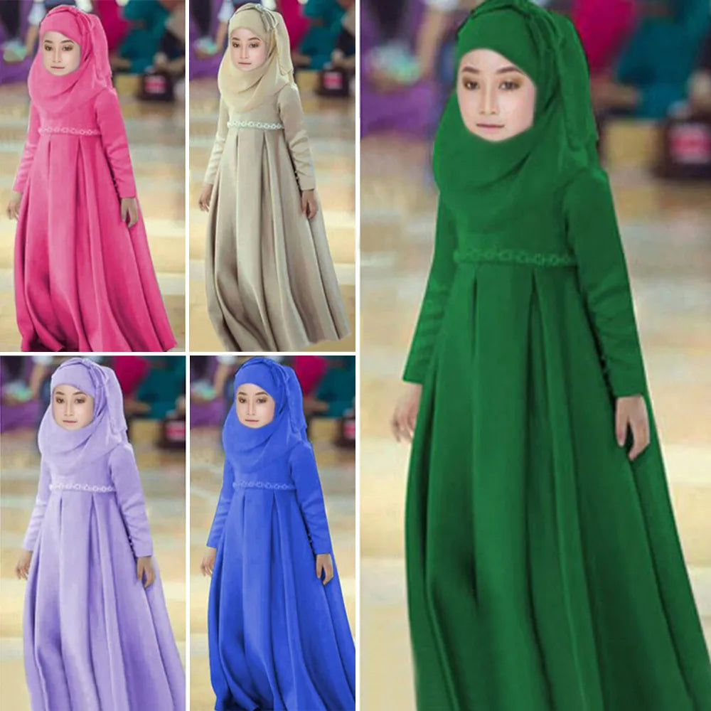 3pc Muslim Kids Girls Hijab Dress Eid Ramadan Prayer Garment Scarf Abaya Dubai Turkey Kaftan Arab Robe Niqab Burqa Khimar Caftan