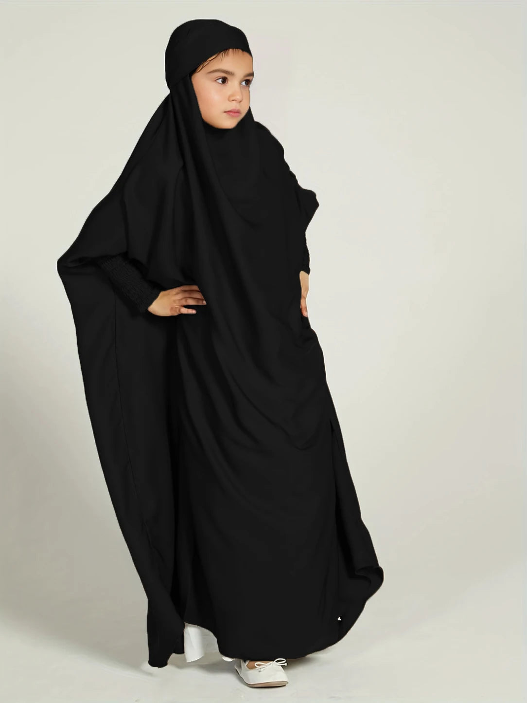 Ramadan  Muslim kids Girls Abaya Solid Long Kaftan