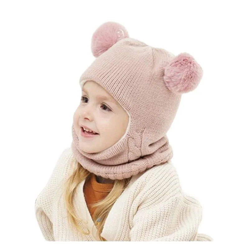 Solid Windproof Winter Child Infant Knit Hat Knitted Warm Fleece Kids Girls Earflap Caps