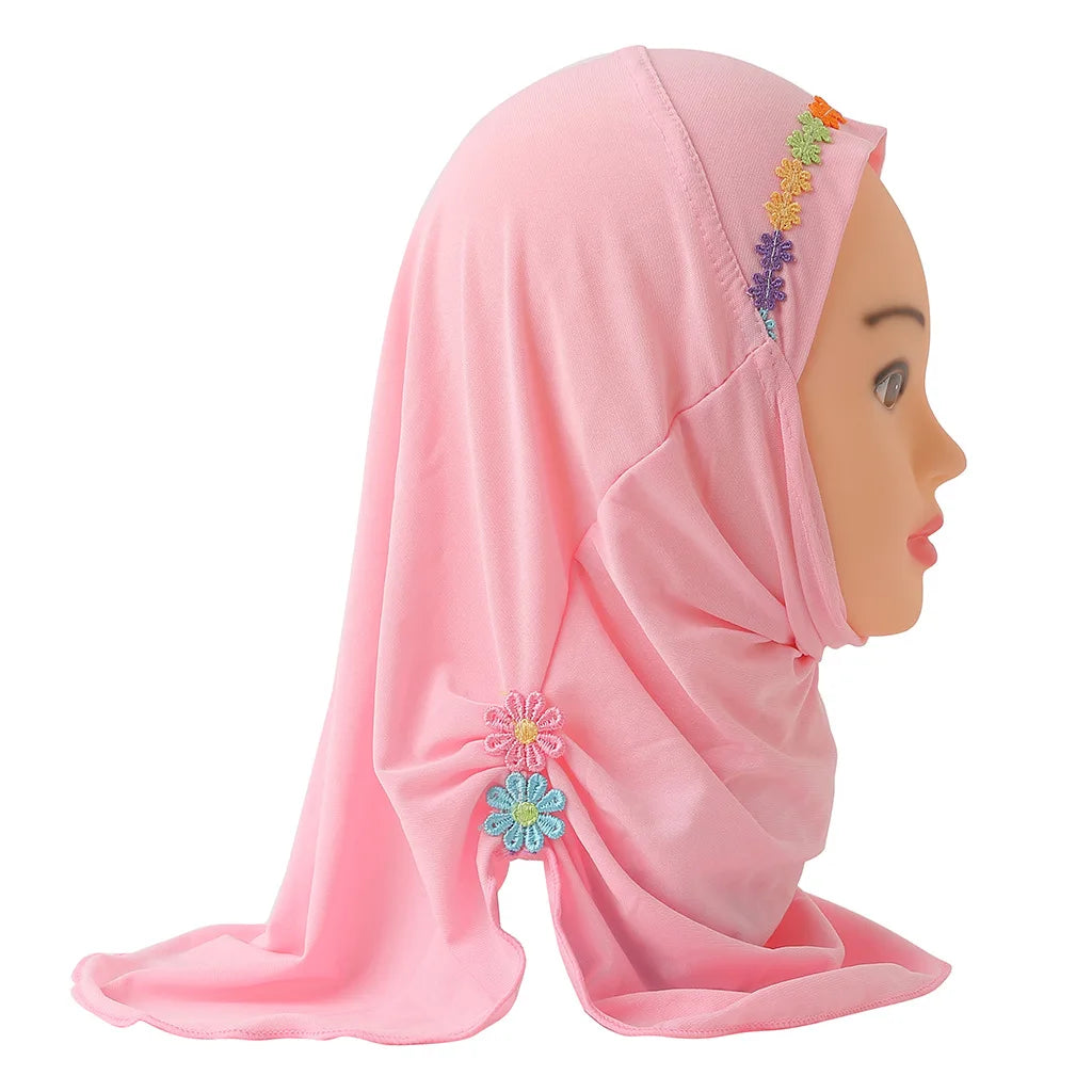 Children's Hat Little Girl Handmade Flower Hat Malay Gauze Headscarf Islamic Muhammad Prayer Hat 2 To 6 Years Old