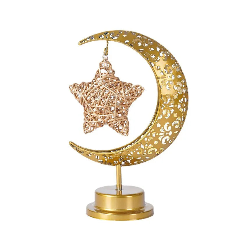 Gold Ramadan Moon Led Lamp Decoration for Home Metal Ramadan Kareem Light Decoration Eid Mubarak Muslim Eid Al Adha Gift