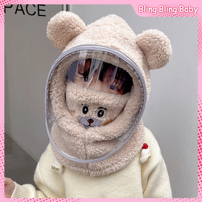 All-In-One Hat Face Masks Withstand Wind Winter Thicken Bears Multifunction Parent-Child Cap