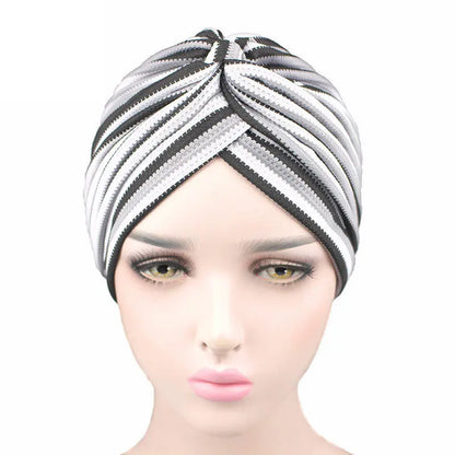 Women Knitted Striped Turban High Quality Breathable Turban Hat Headband Headwear For  Hijab Hair Accessories