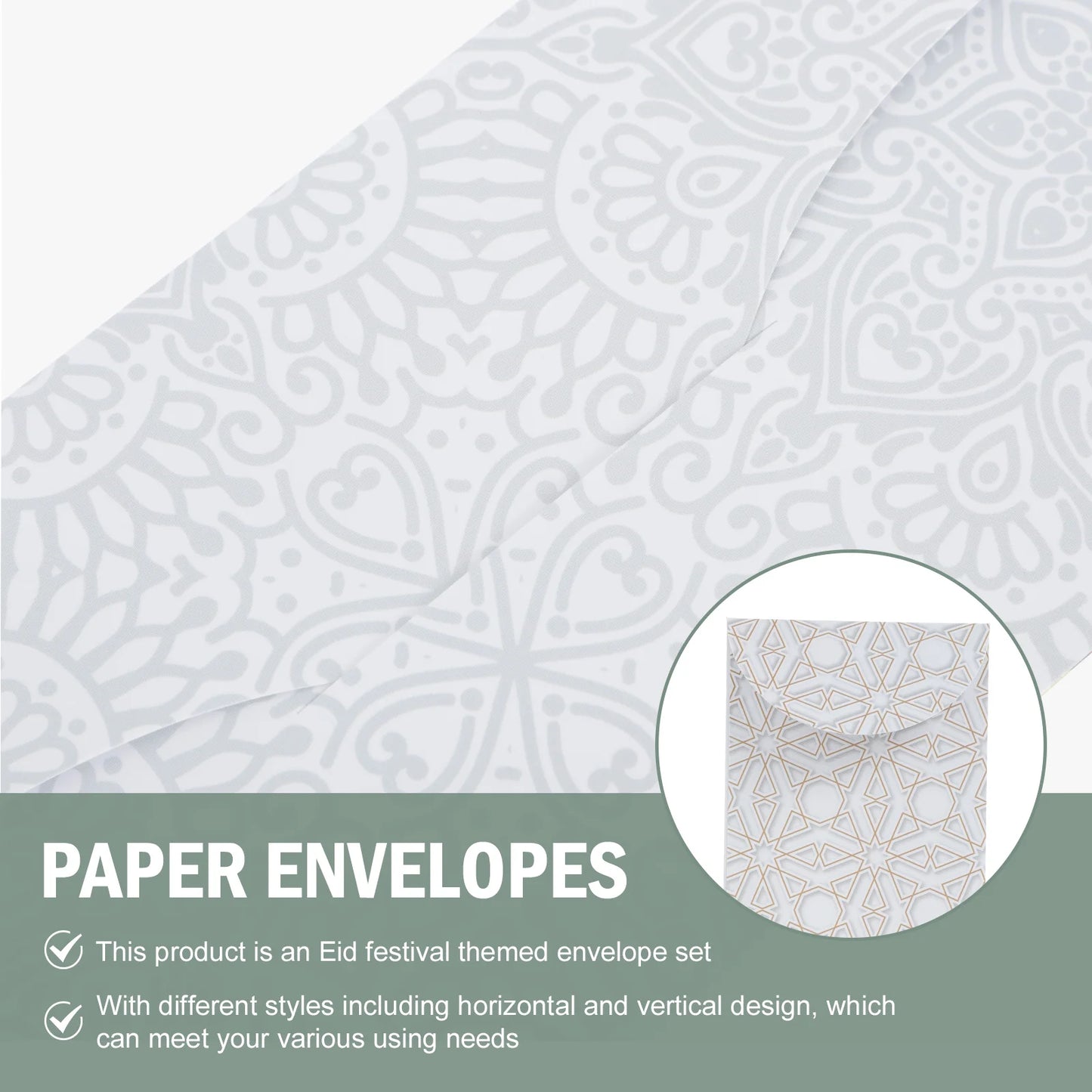 12Pcs Envelopes Eid Mubarak Gift Money Cash Decorative Paper Package Greeting Sholders Envelope Party Supplies