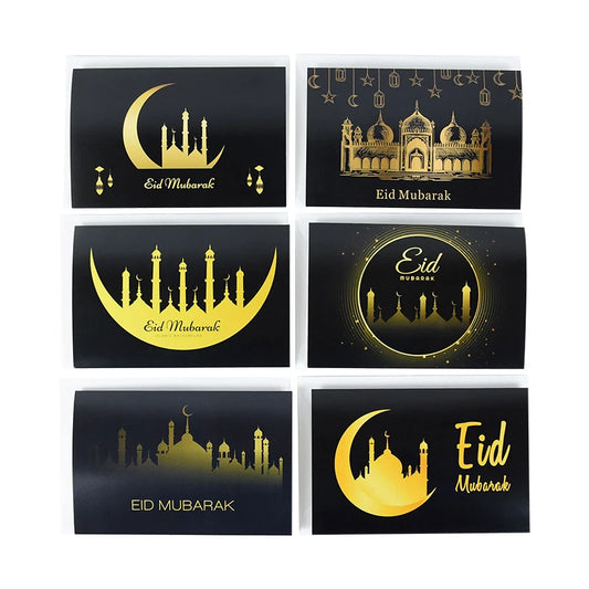 18Pcs Eid Mubarak Greeting Cards with Envelopes Sealing Stickers Eid Ramadan Note Cards Greetings Cards Muslim Party Supplies