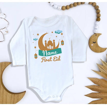 Personalised Eid Ramadan Baby Rompers Custom Infant Long Sleeve Jumpsuit Eid Boys Girls Clothes Islamic Muslim Holiday Outfits