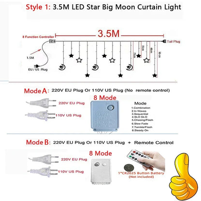 Star Moon Led Curtain Garland String Light